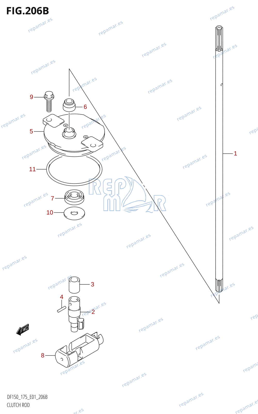 206B - CLUTCH ROD (DF150Z,DF175Z)