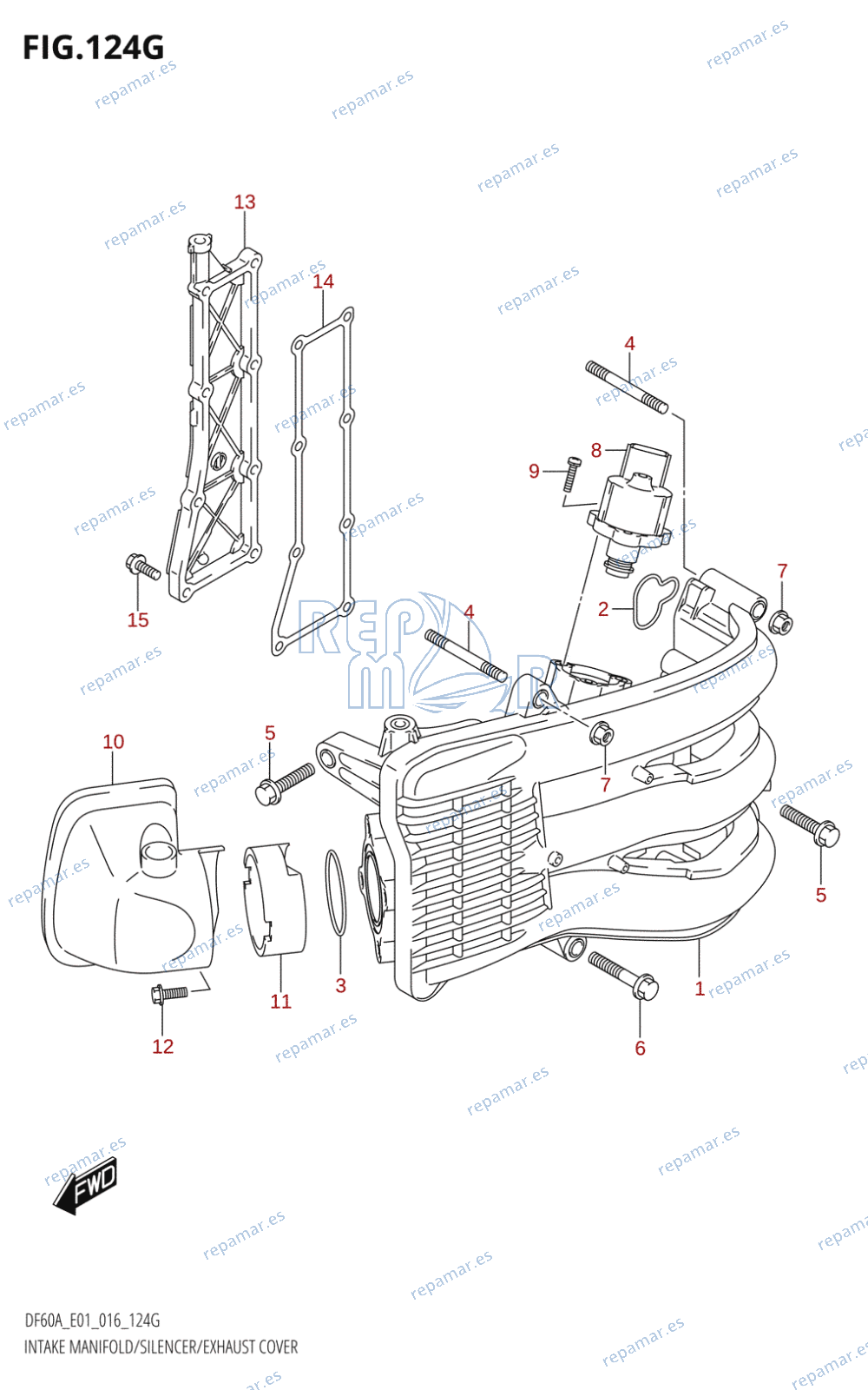 124G - INTAKE MANIFOLD /​ SILENCER /​ EXHAUST COVER (DF60A:E01)