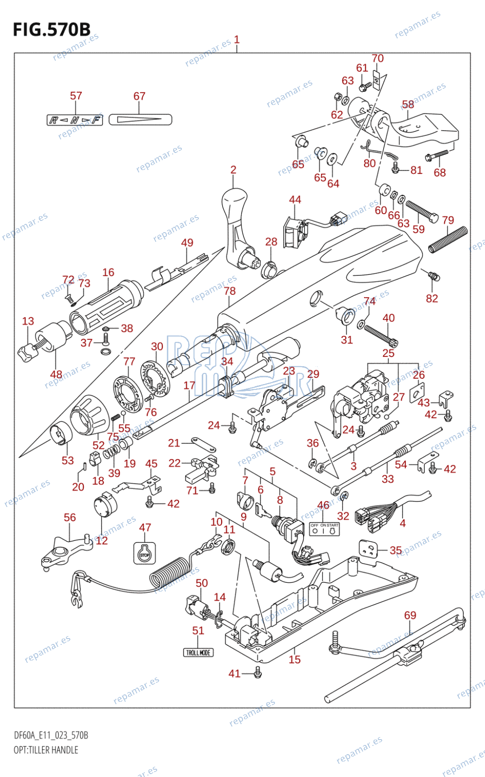 570B - OPT:TILLER HANDLE (DF40AST,DF60A,DF50AVT,DF60AVT,DF40ASVT)