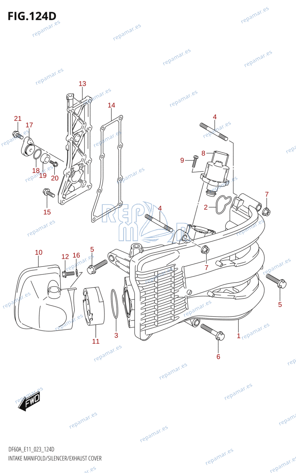 124D - INTAKE MANIFOLD /​ SILENCER /​ EXHAUST COVER