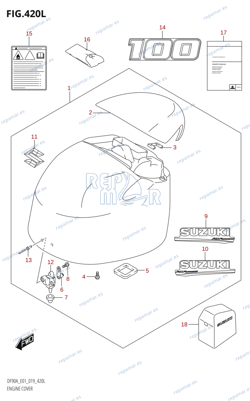 420L - ENGINE COVER (DF100B:E01)