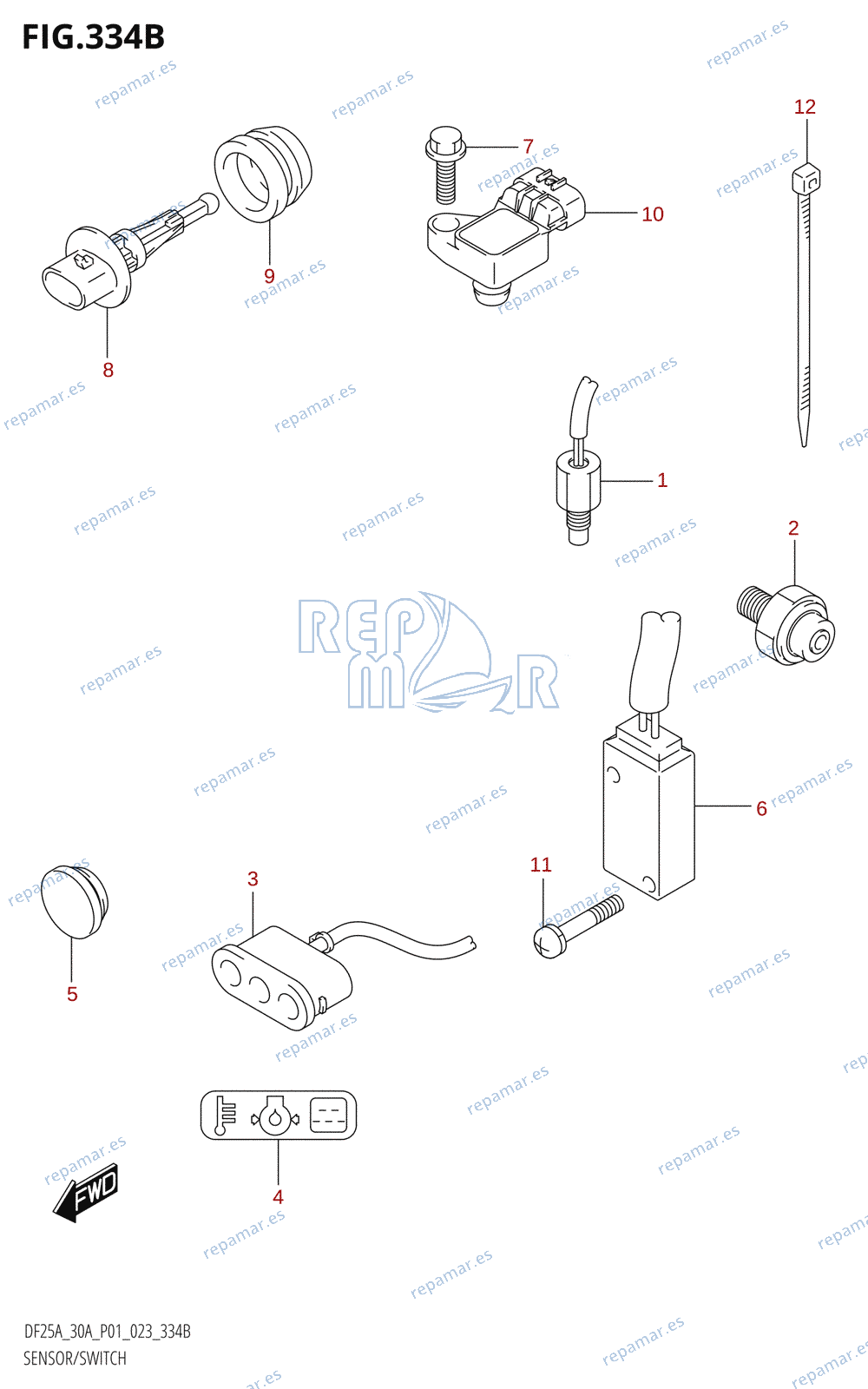 334B - SENSOR /​ SWITCH (DF25AR,DF30AR)