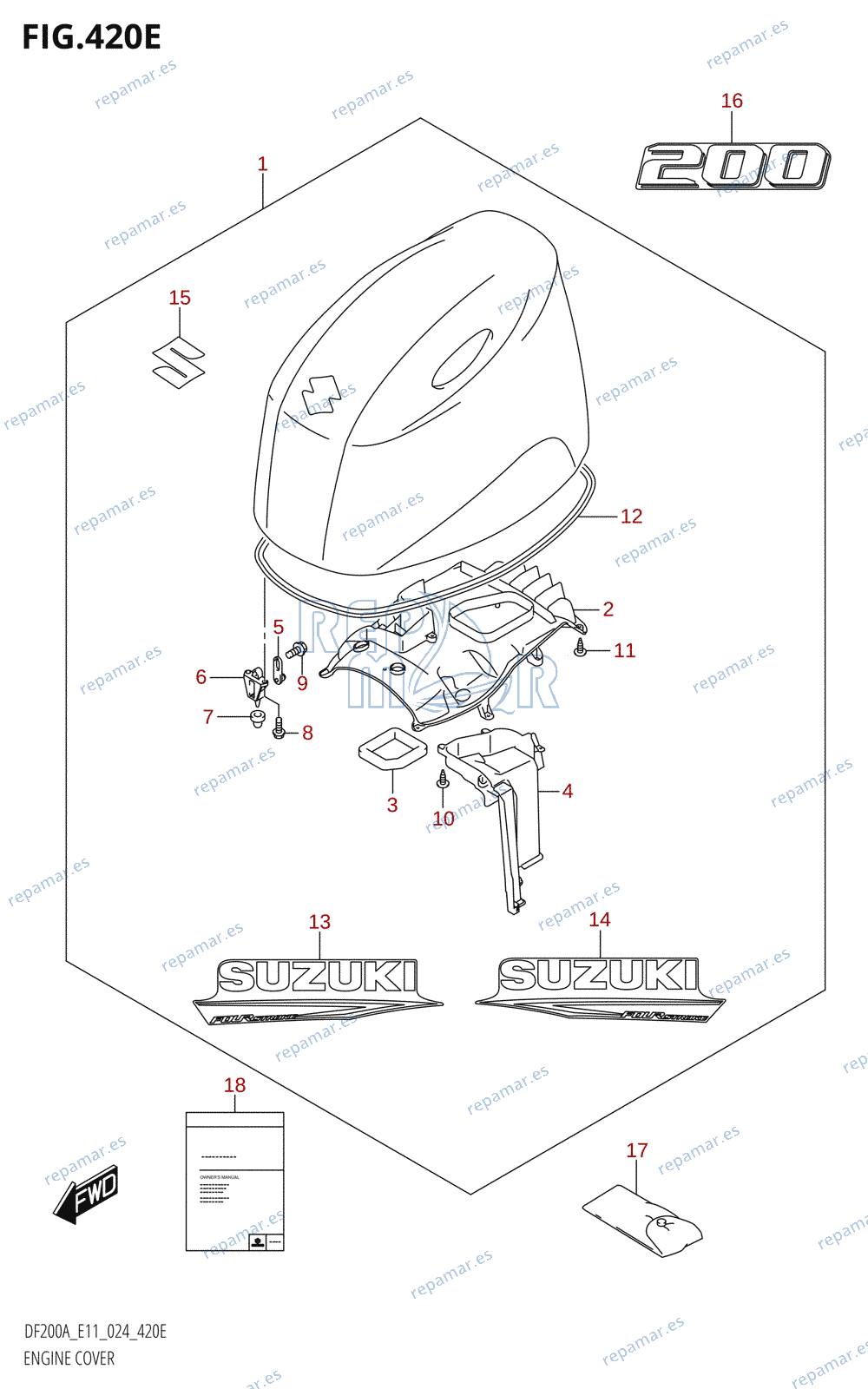 420E - ENGINE COVER ((DF200AT,DF200AZ):(E11,E40))