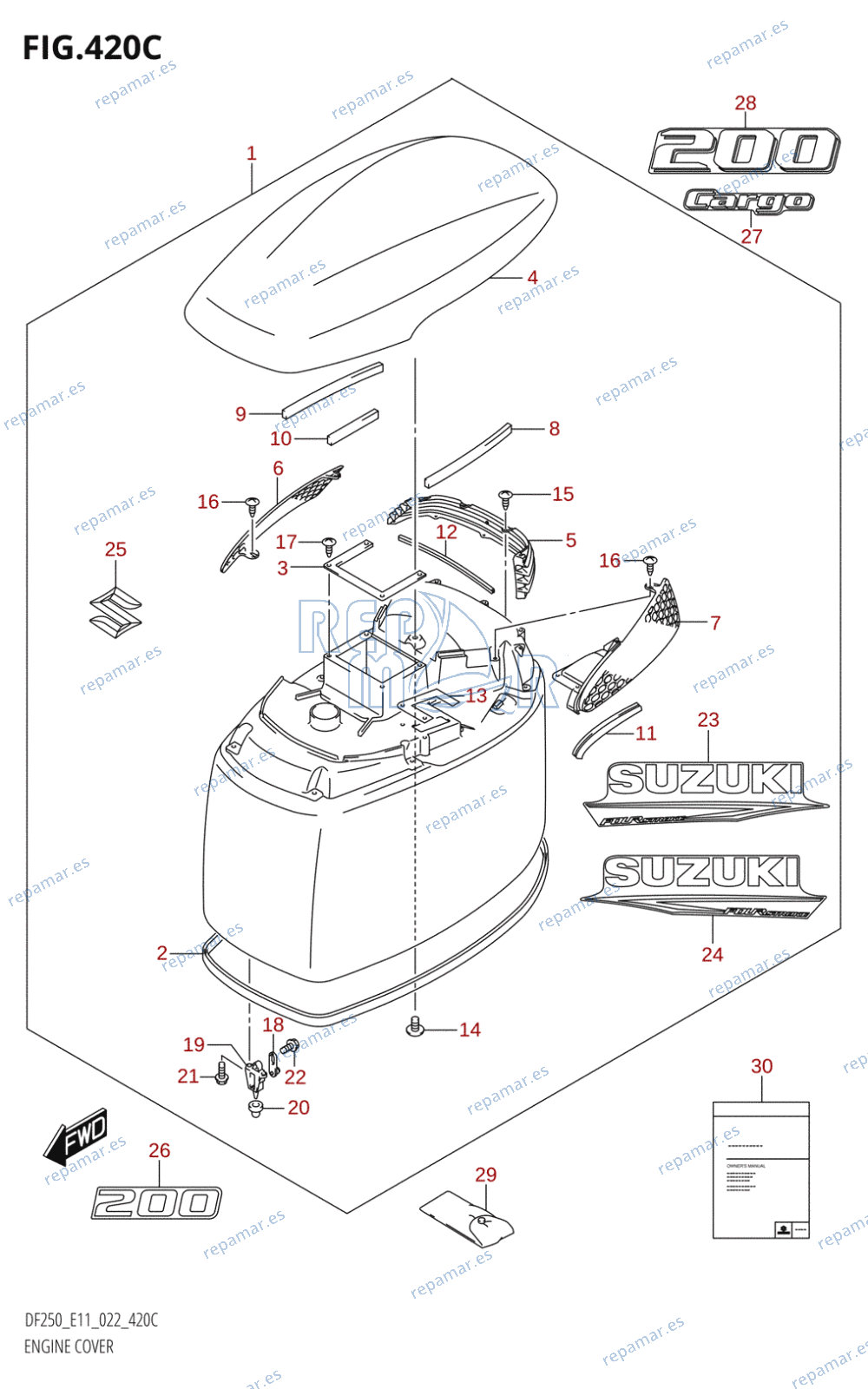 420C - ENGINE COVER ((DF200T,DF200Z):022)