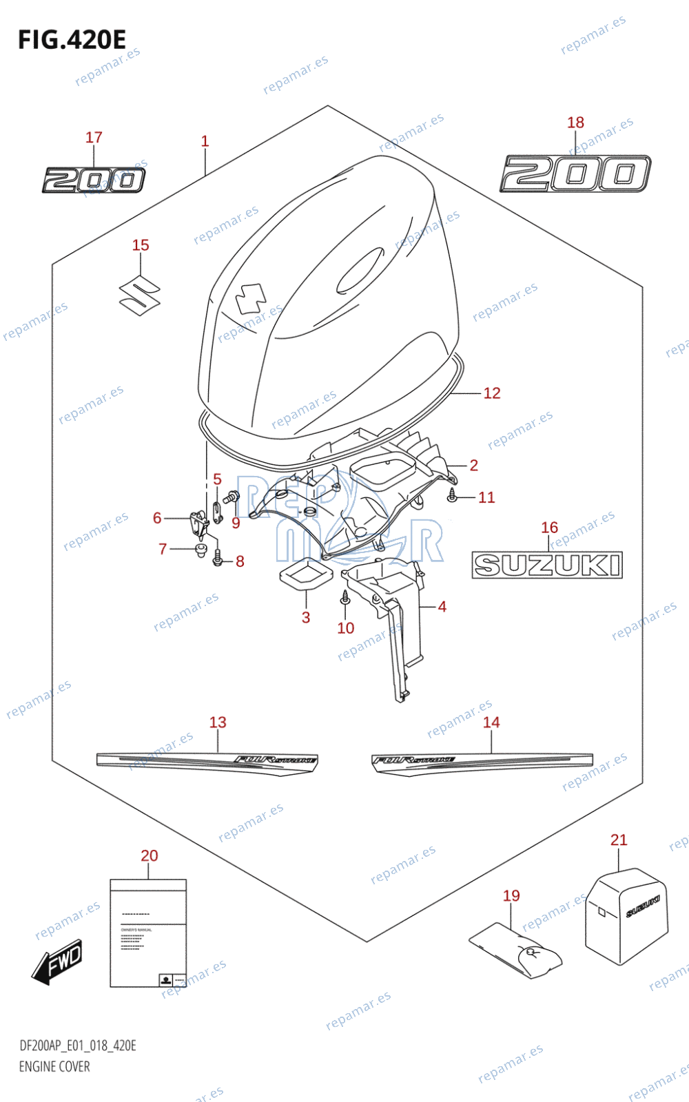 420E - ENGINE COVER (DF200AP:E01)