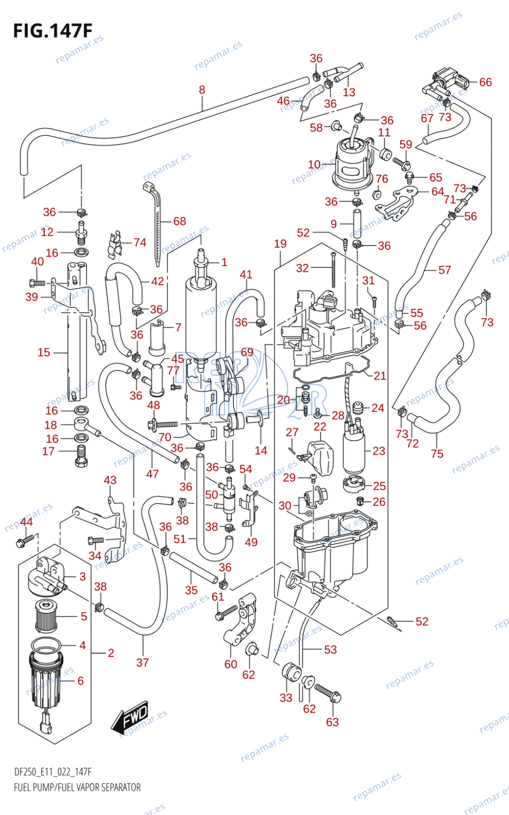 147F - FUEL PUMP /​ FUEL VAPOR SEPARATOR (E03:(DF225T,DF225Z,DF250T,DF250Z):022)