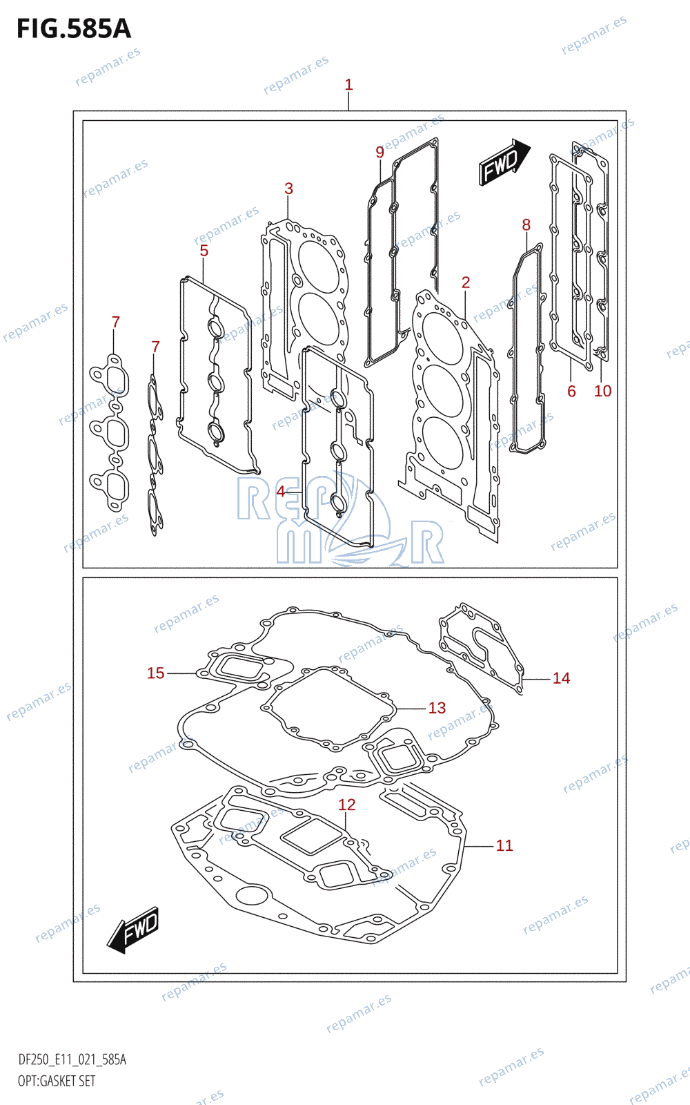 585A - OPT:GASKET SET (DF200T,DF200Z,DF225T,DF225Z,DF250T,DF250Z)