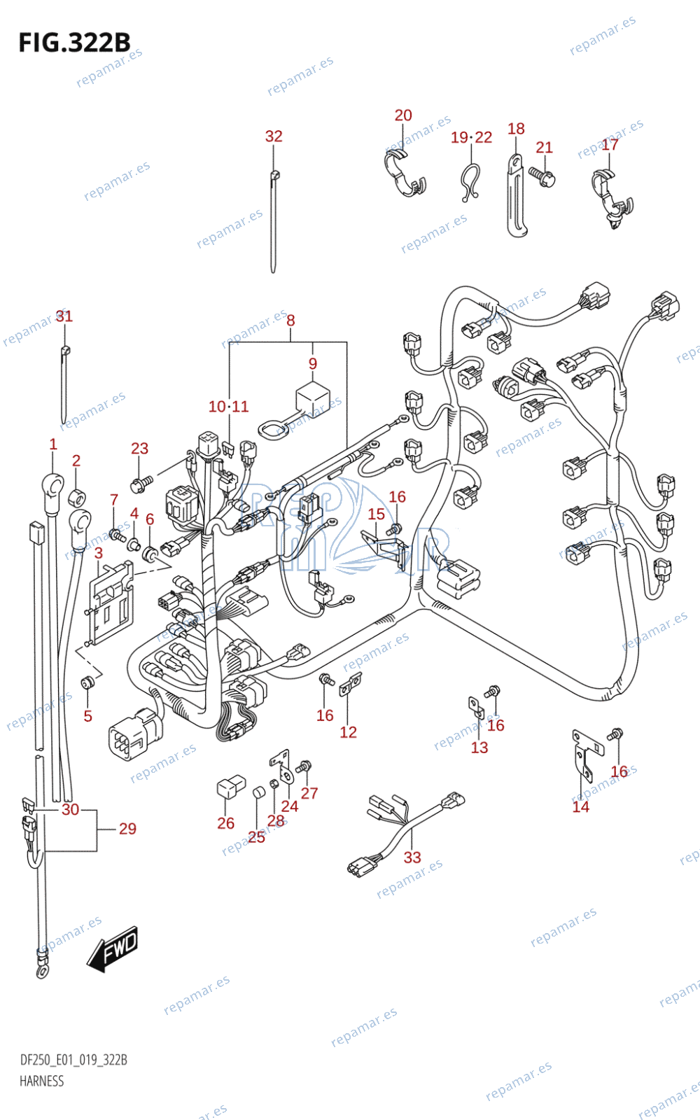 322B - HARNESS (DF225T,DF225Z)