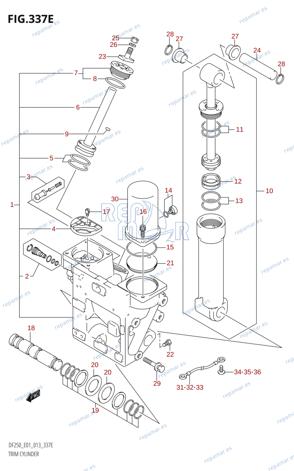 337E - TRIM CYLINDER (DF225T:E01:(X-TRANSOM,XX-TRANSOM))