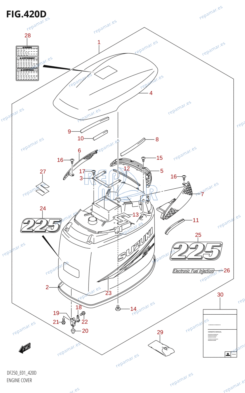 420D - ENGINE COVER ((DF225T,DF225WT,DF225Z,DF225WZ):(K10,011))