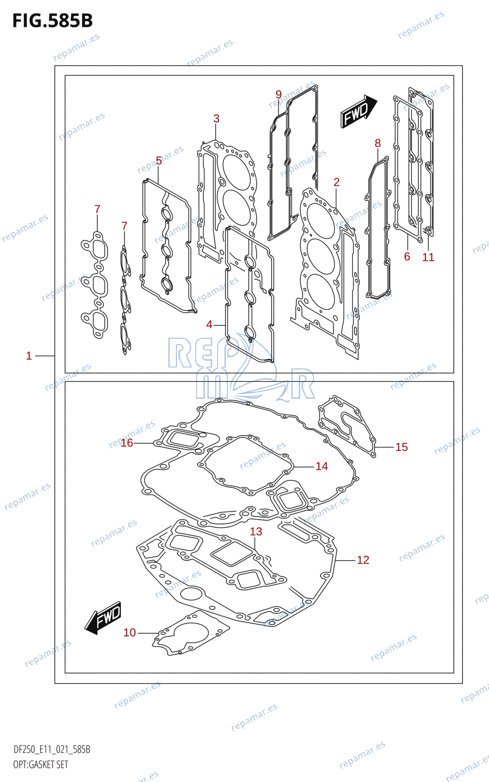 585B - OPT:GASKET SET (DF250ST)