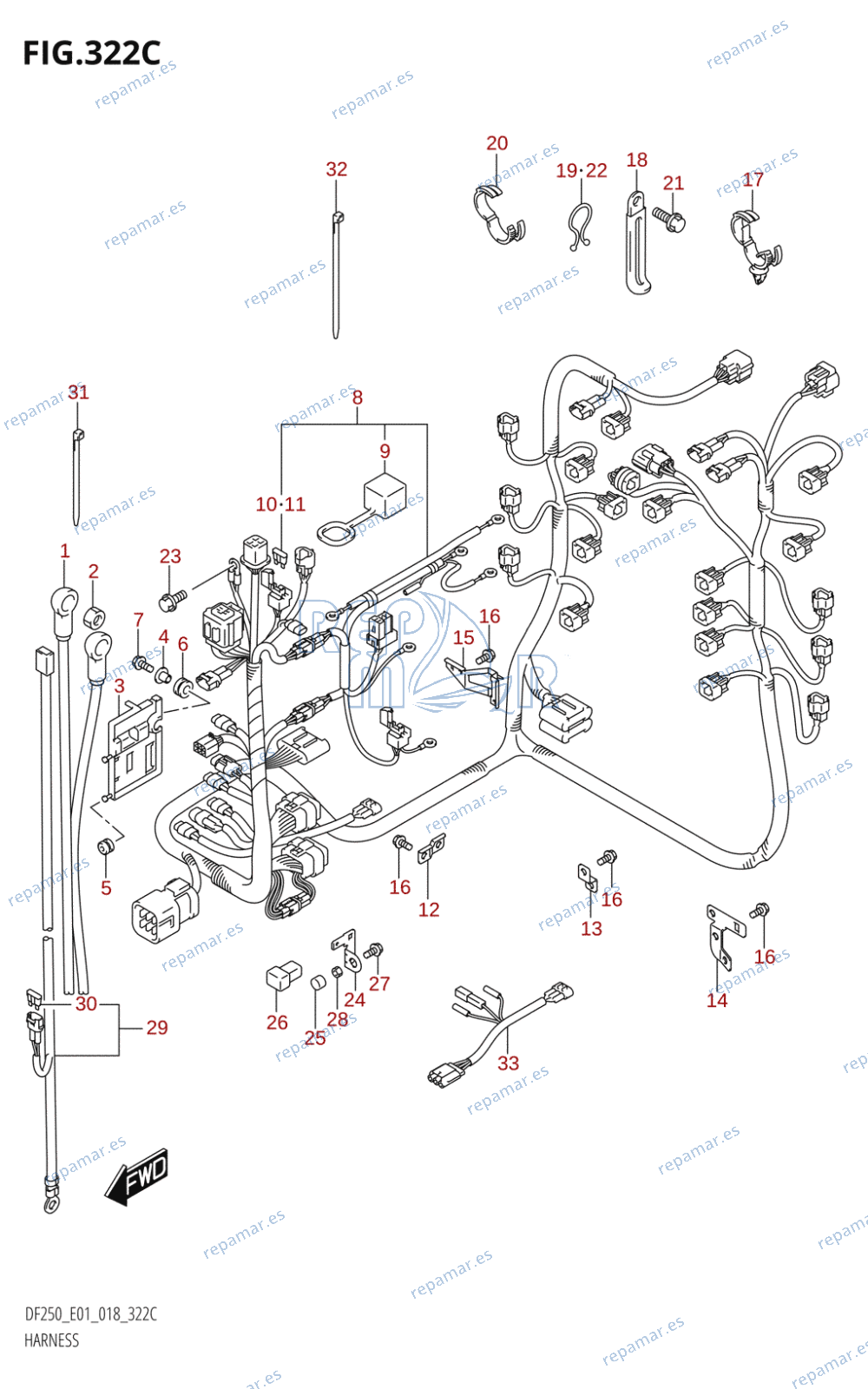 322C - HARNESS (DF250T,DF250Z)