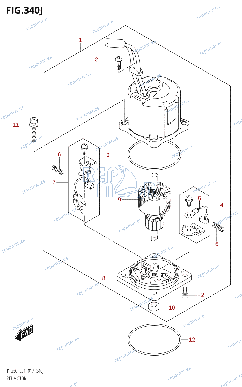 340J - PTT MOTOR (DF250T:E01:(X-TRANSOM,XX-TRANSOM))