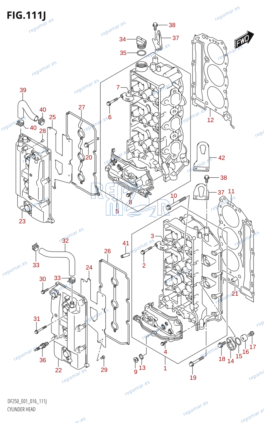 111J - CYLINDER HEAD (DF250T:E01)