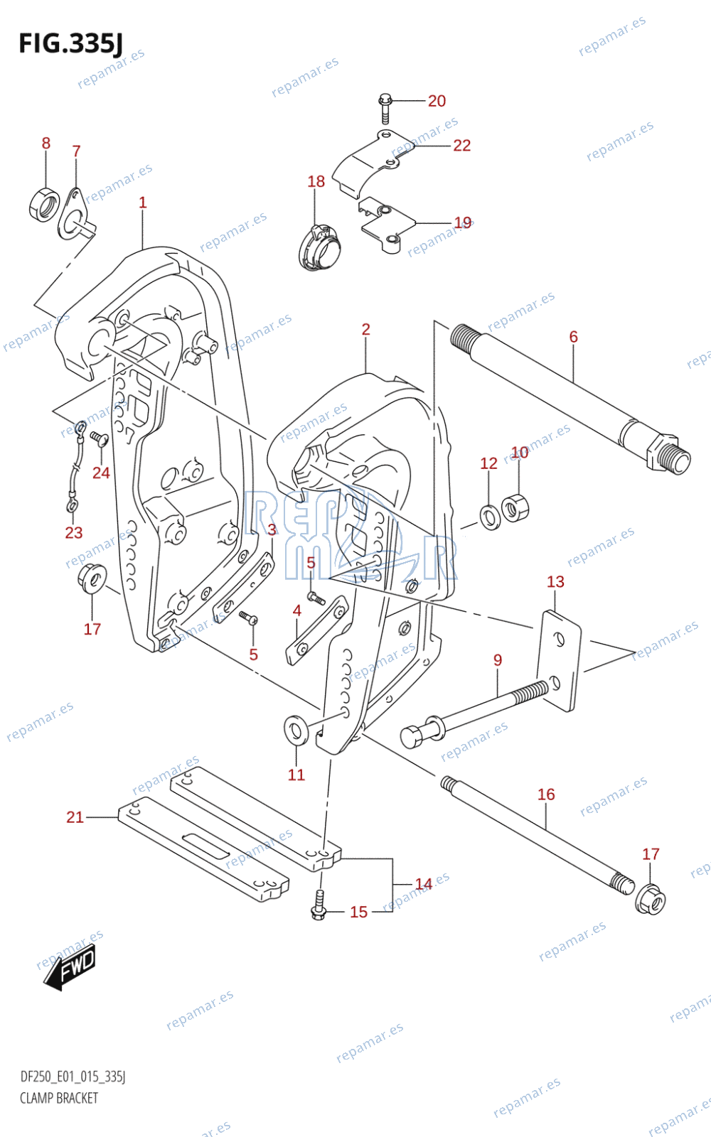 335J - CLAMP BRACKET (DF250T:E01:(X-TRANSOM,XX-TRANSOM))