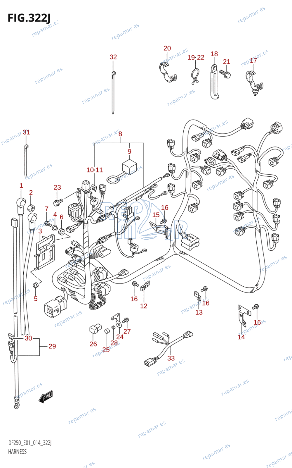 322J - HARNESS (DF250T:E01)