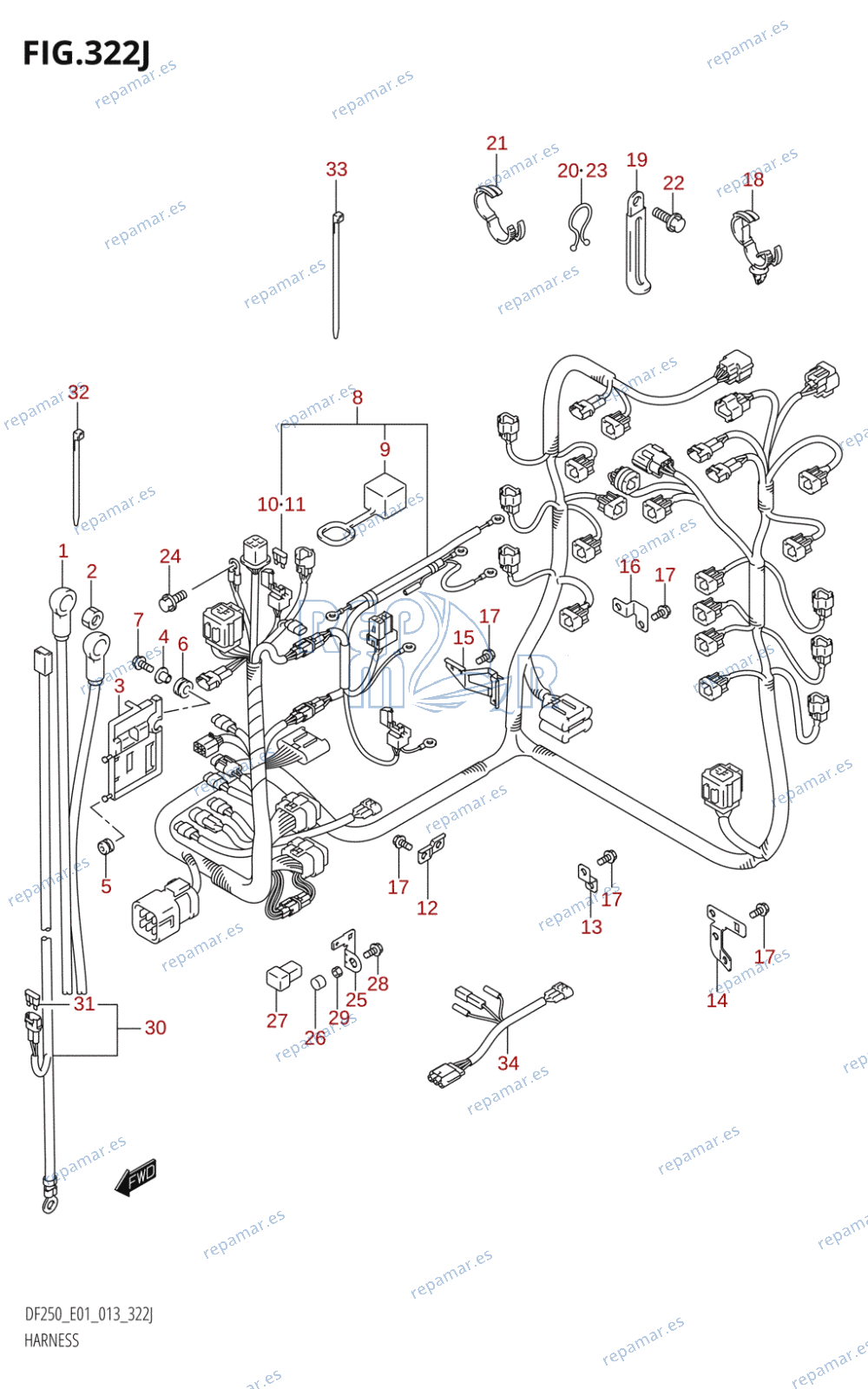 322J - HARNESS (DF250T:E01)