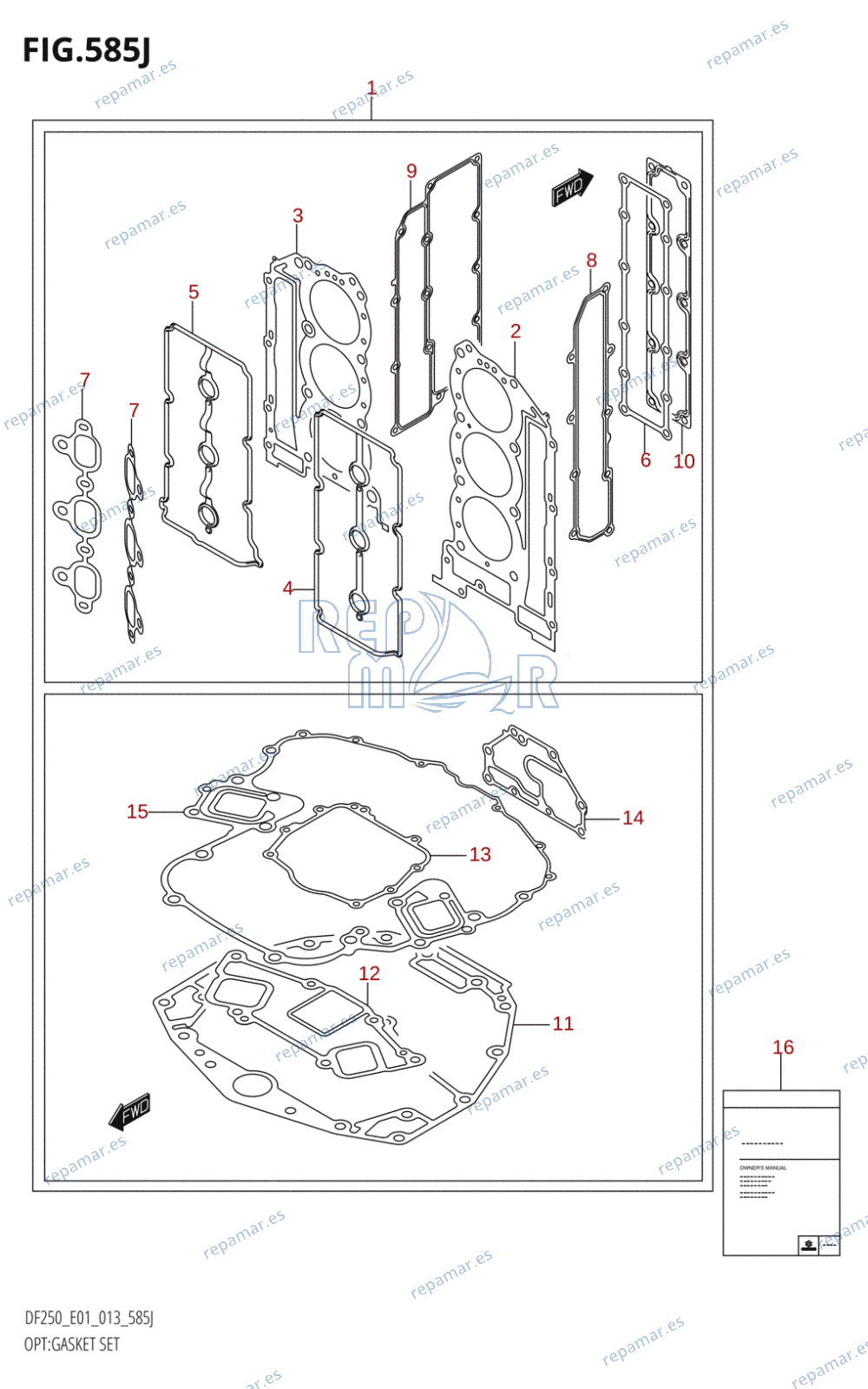 585J - OPT:GASKET SET (DF250T:E01)