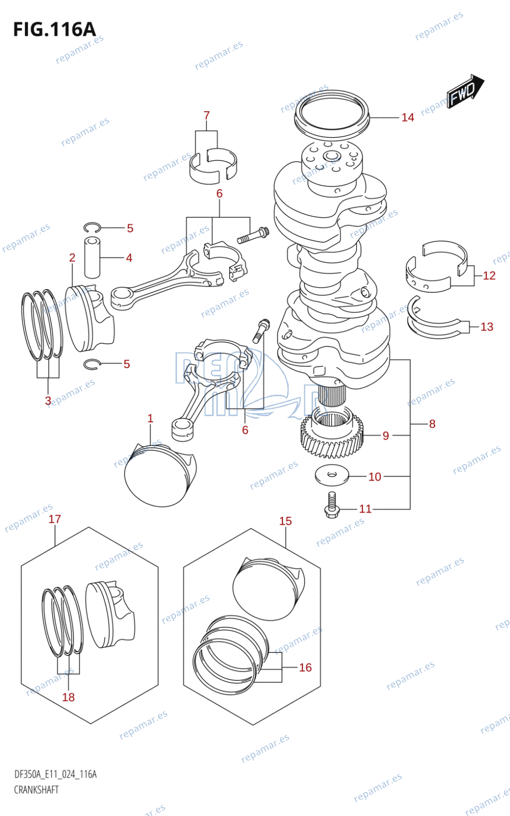 116A - CRANKSHAFT (DF350A,DF350AMD)