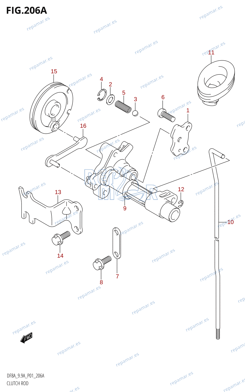 206A - CLUTCH ROD (DF8A,DF9.9A)