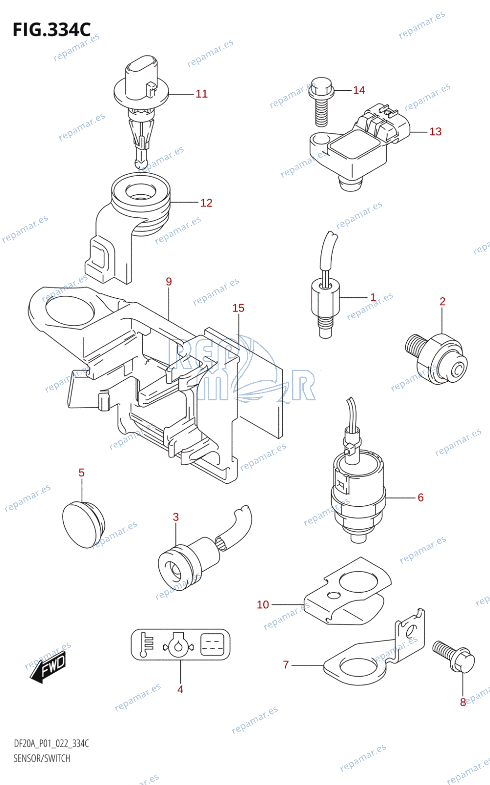 334C - SENSOR /​ SWITCH (DF9.9BR,DF9.9BT,DF15AR,DF15AT,DF20AR,DF20AT)