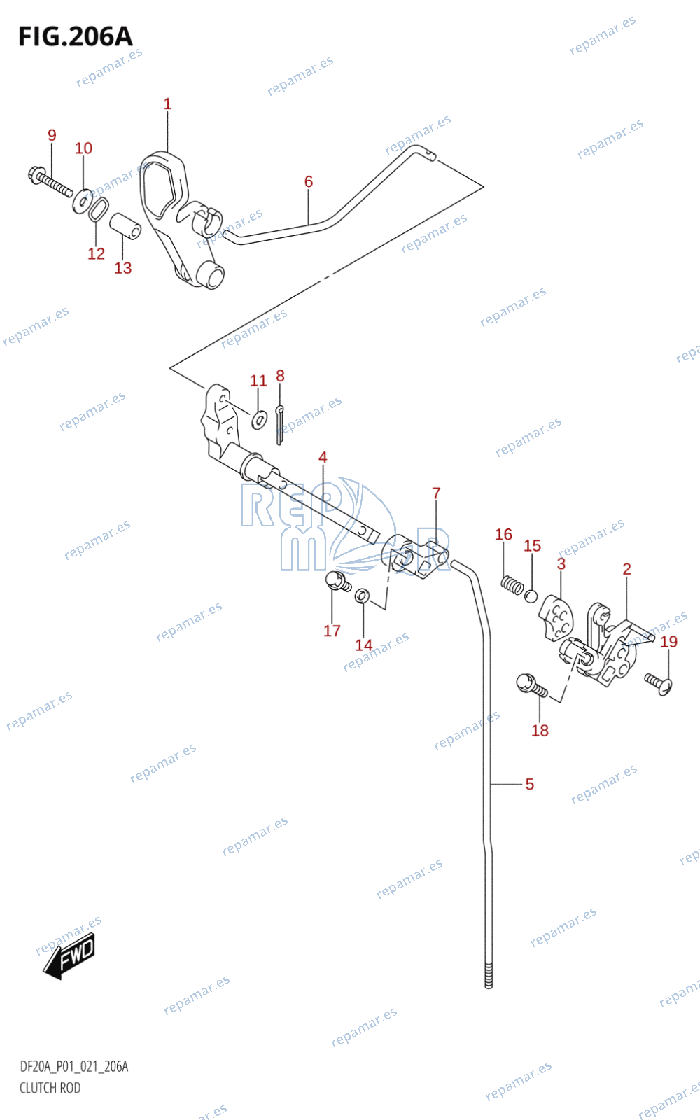 206A - CLUTCH ROD (DF9.9B,DF9.9BTH,DF15A,DF20A,DF20ATH)