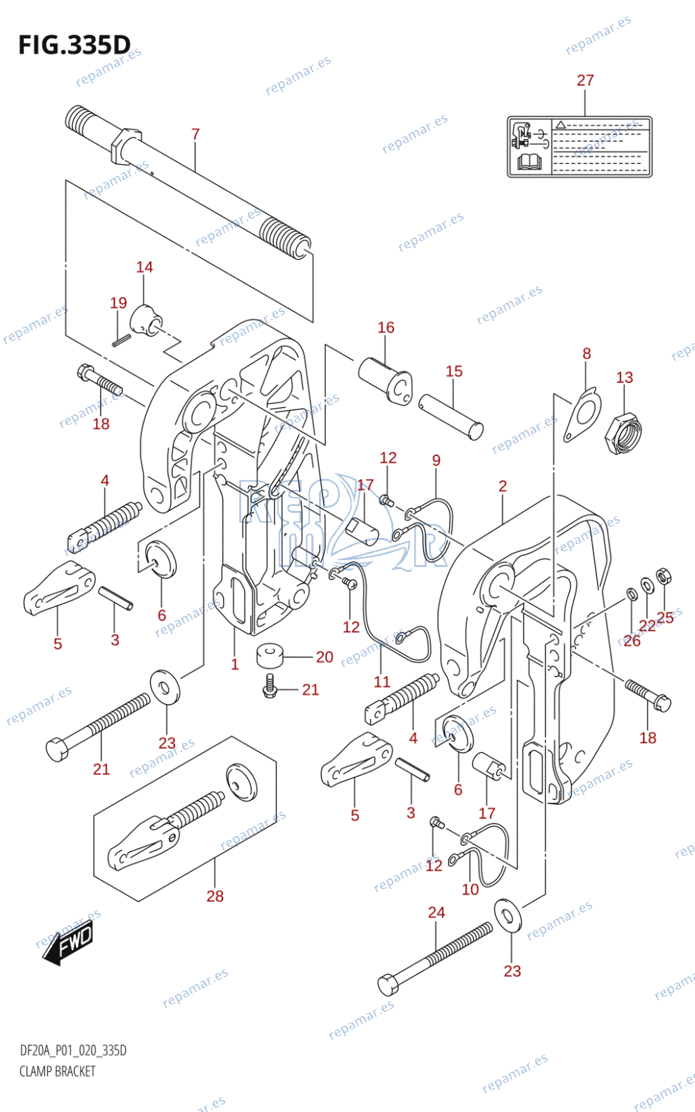 335D - CLAMP BRACKET (DF9.9BT,DF9.9BTH,DF15AT,DF20AT,DF20ATH)