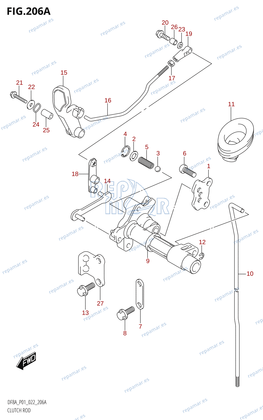 206A - CLUTCH ROD (DF8A,DF9.9A)