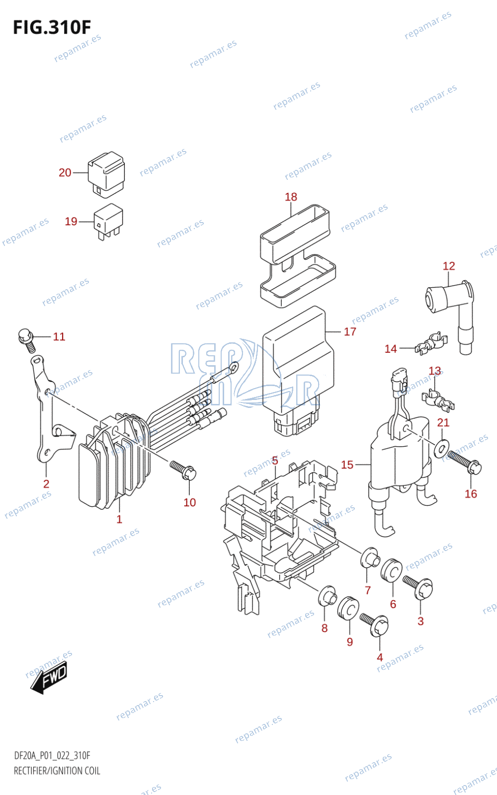 310F - RECTIFIER /​ IGNITION COIL (DF15A:(021,022))