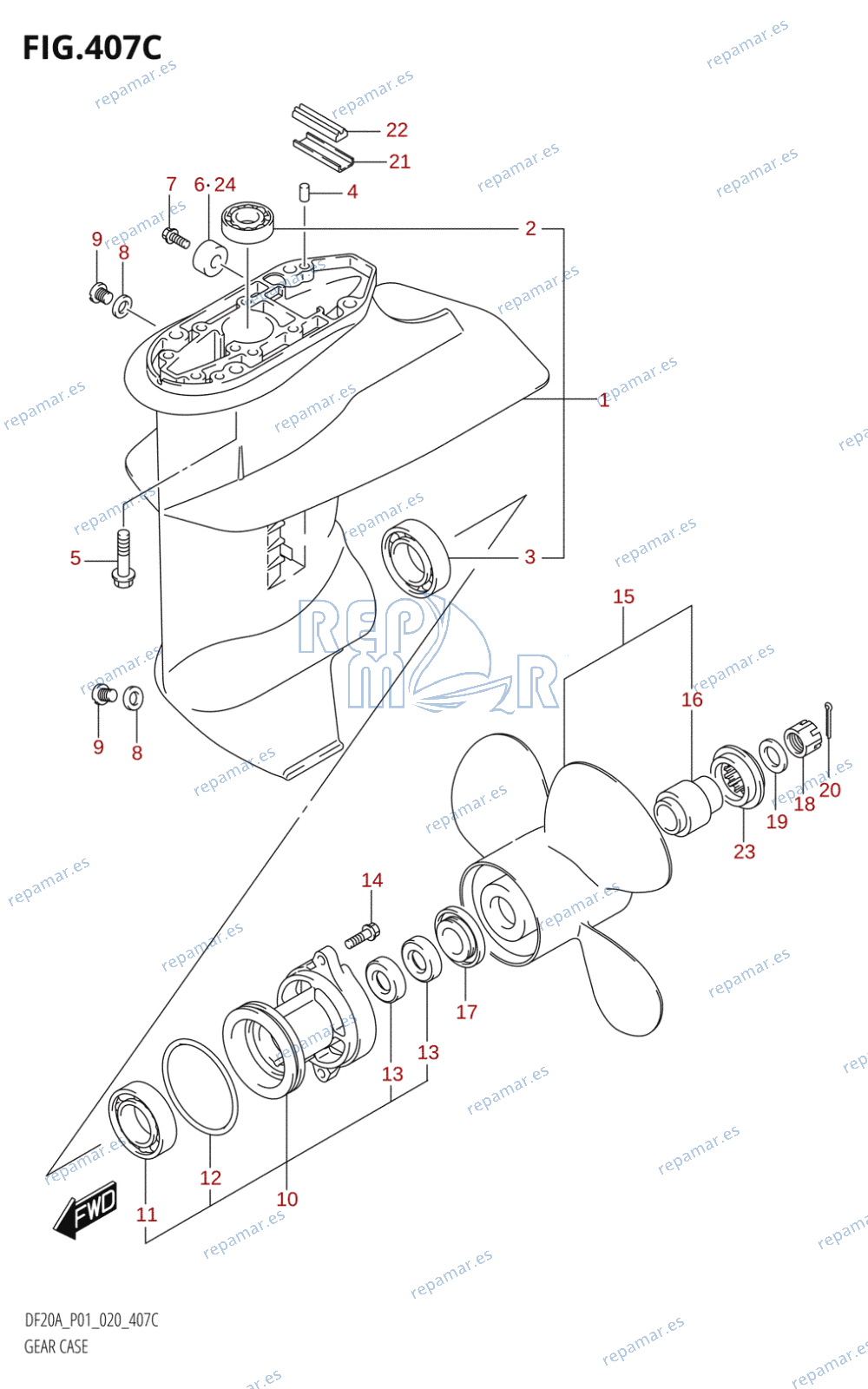 407C - GEAR CASE (DF9.9B,DF9.9BR,DF9.9BT,DF15A,DF15AR)