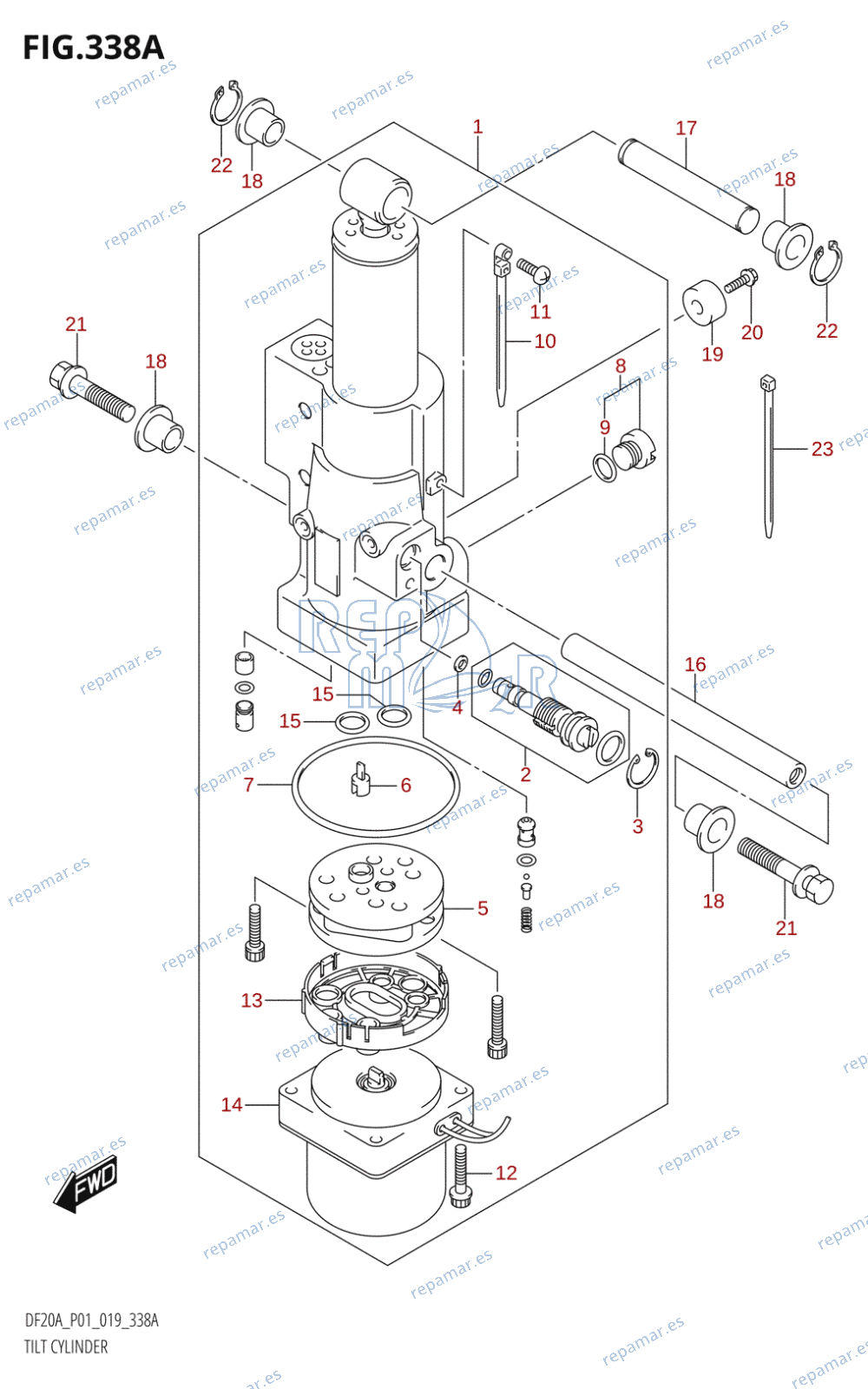 338A - TILT CYLINDER (DF9.9BT,DF9.9BTH,DF15AT,DF20AT,DF20ATH)