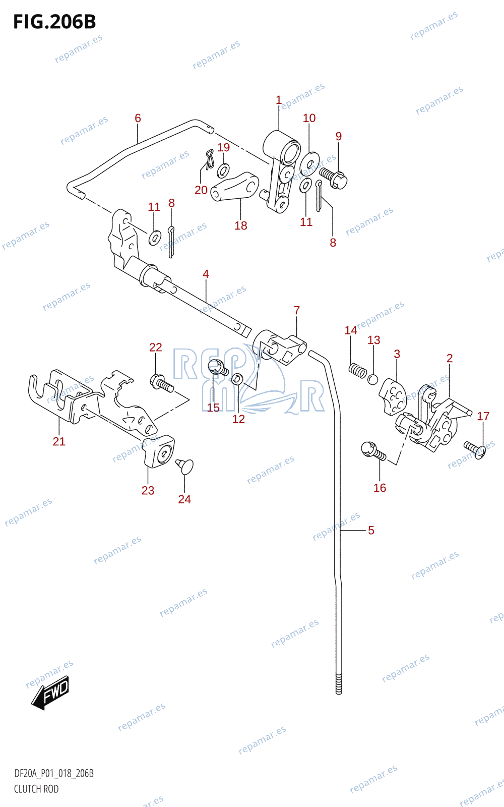 206B - CLUTCH ROD (DF9.9BR,DF9.9BT,DF15AR,DF15AT,DF20AR,DF20AT)