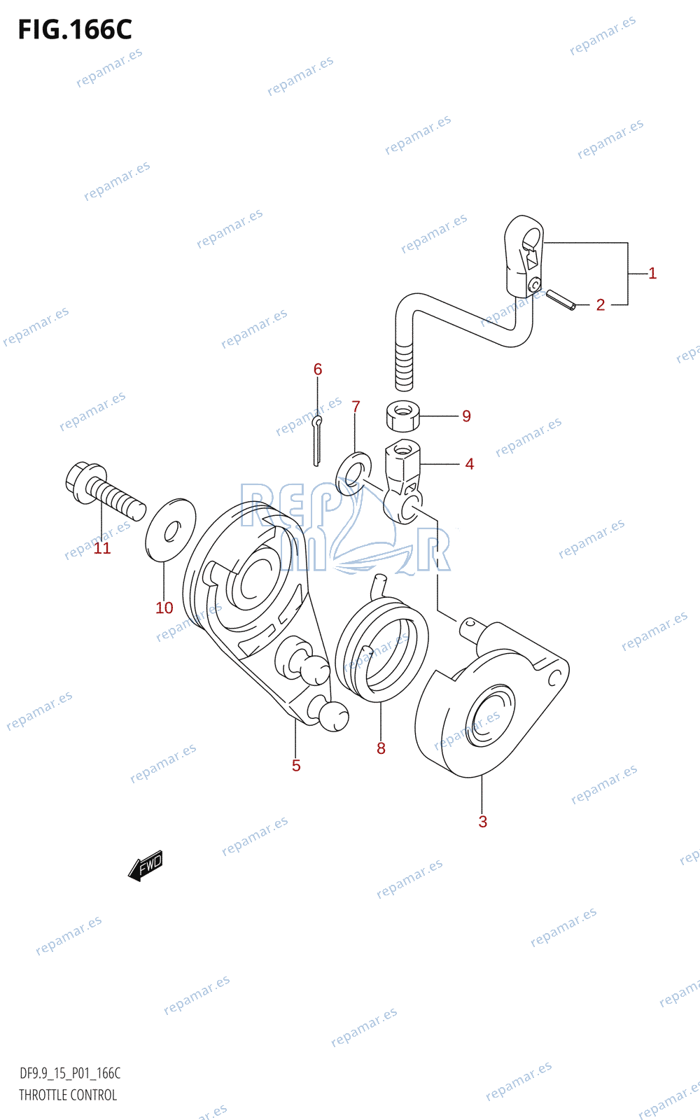 166C - THROTTLE CONTROL (DF9.9R:(K5,K6,K7,K8,K9),DF15R:(K5,K6,K7,K8,K9,K10,011))