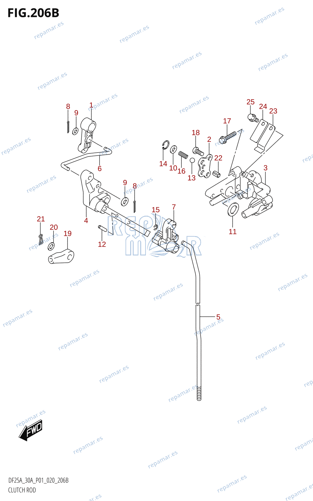 206B - CLUTCH ROD (DF25AT,DF30AR,DF30AT)