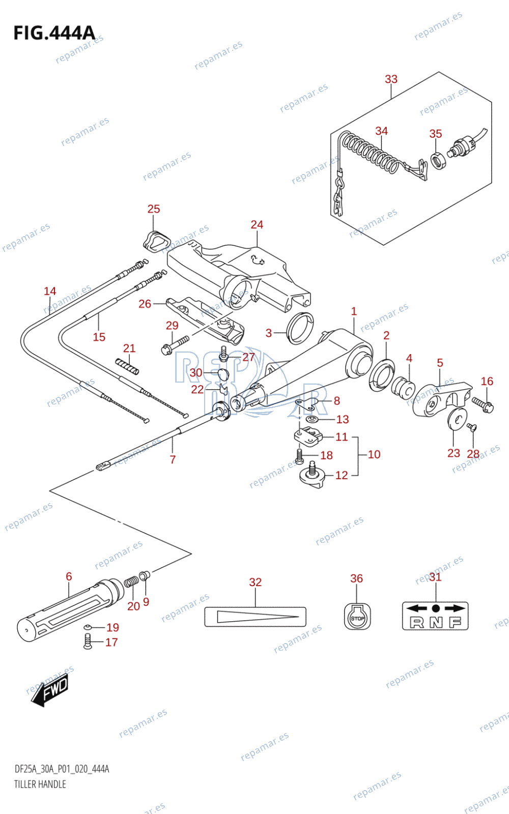 444A - TILLER HANDLE (DF25A,DF30AQ)