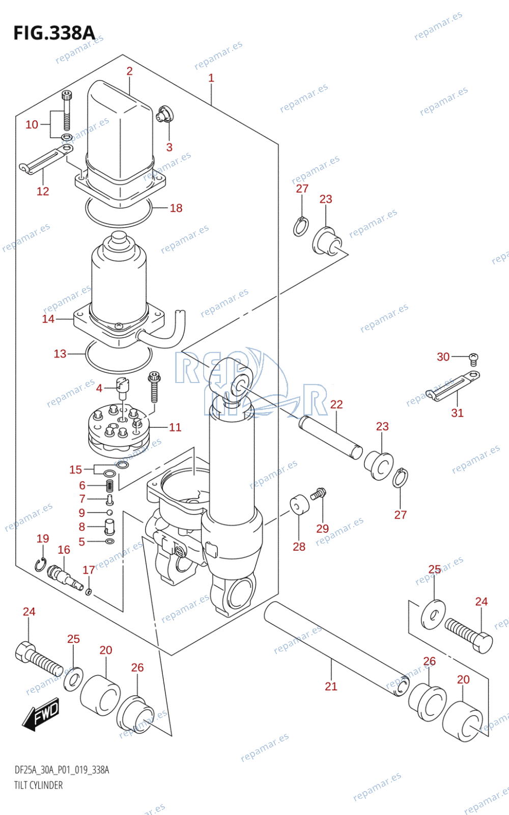 338A - TILT CYLINDER (DF25AT,DF25ATH,DF30AT,DF30ATH)