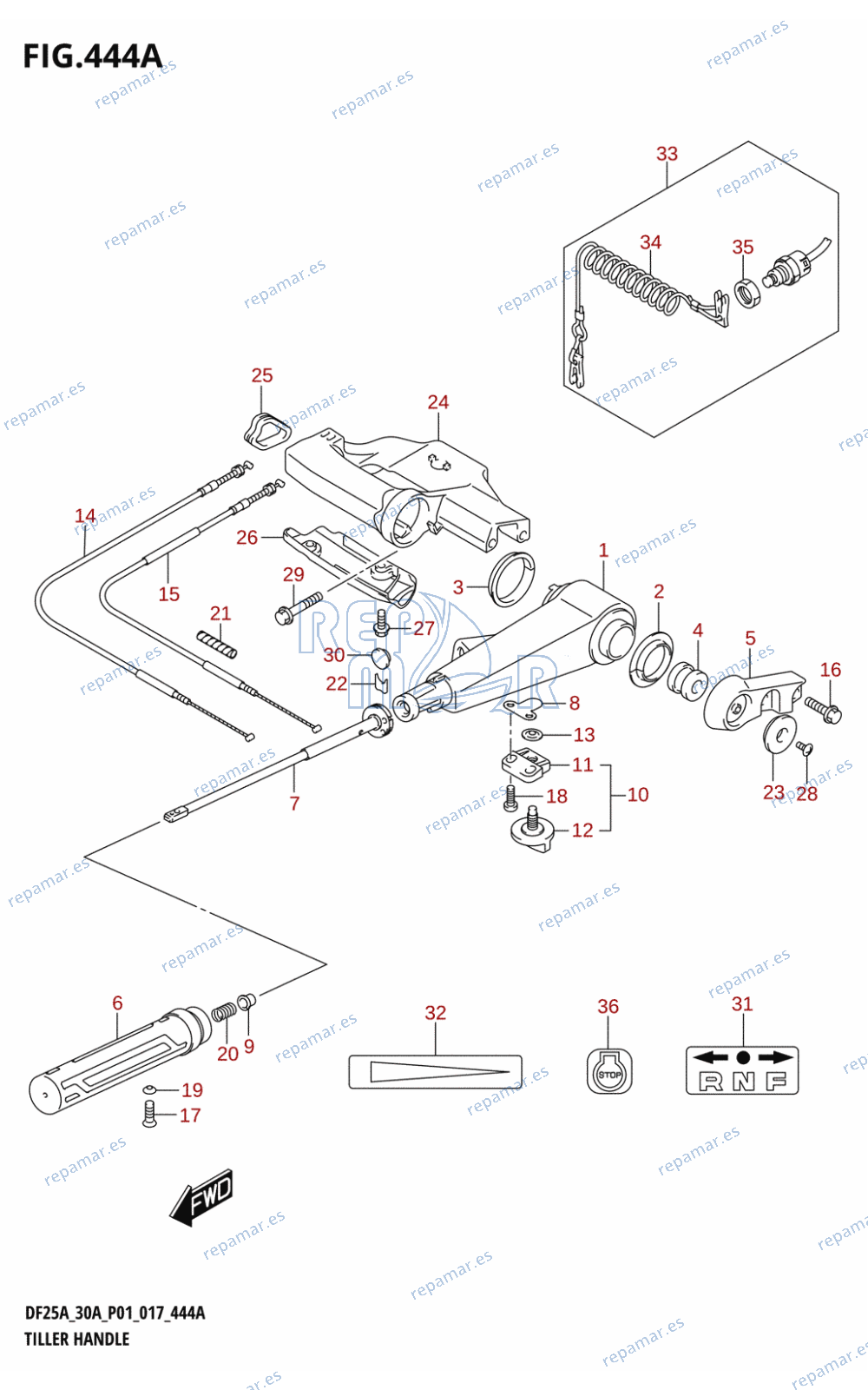 444A - TILLER HANDLE (DF25A:P01)