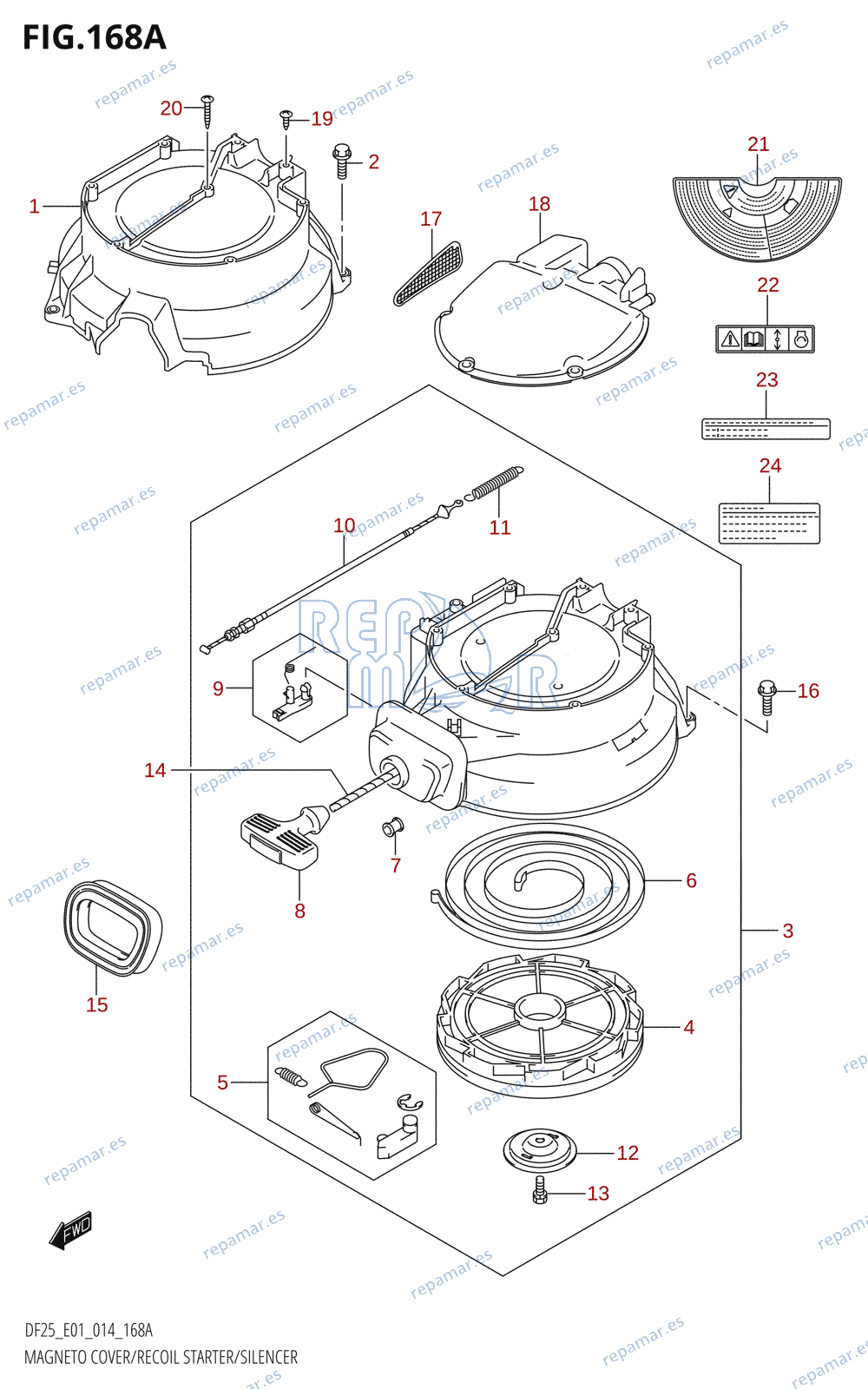168A - MAGNETO COVER /​ RECOIL STARTER /​ SILENCER (DF25:E01)