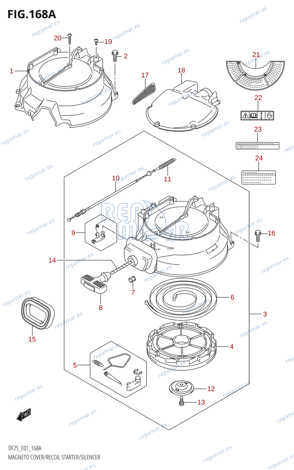 168A - MAGNETO COVER /​ RECOIL STARTER /​ SILENCER