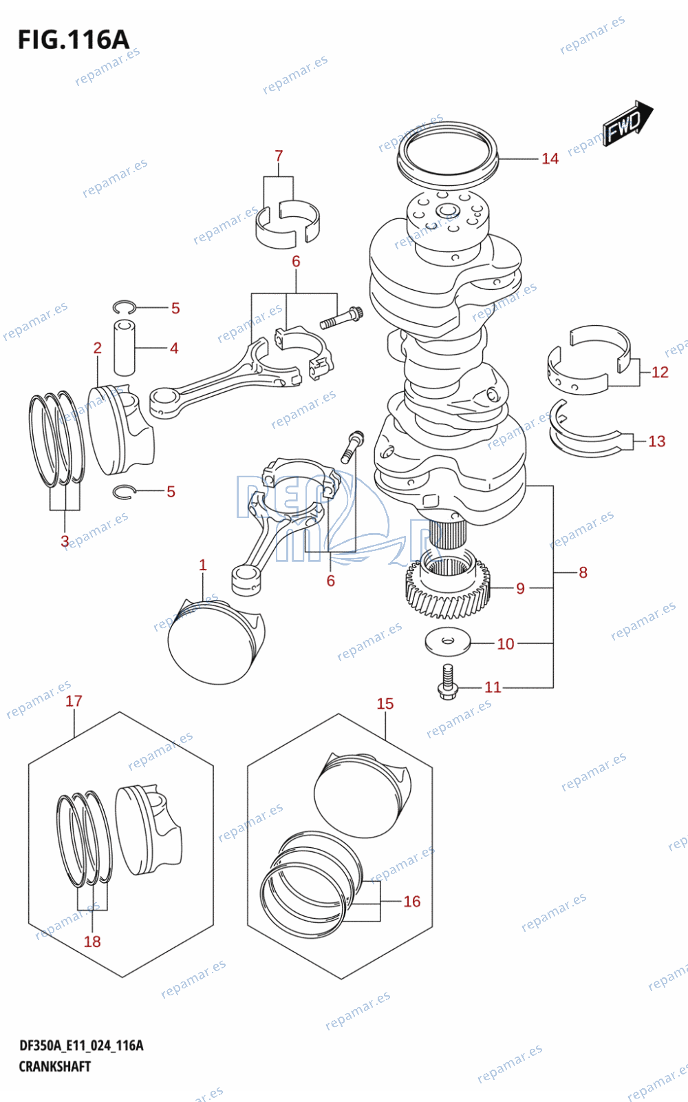 116A - CRANKSHAFT (DF350A,DF350AMD)