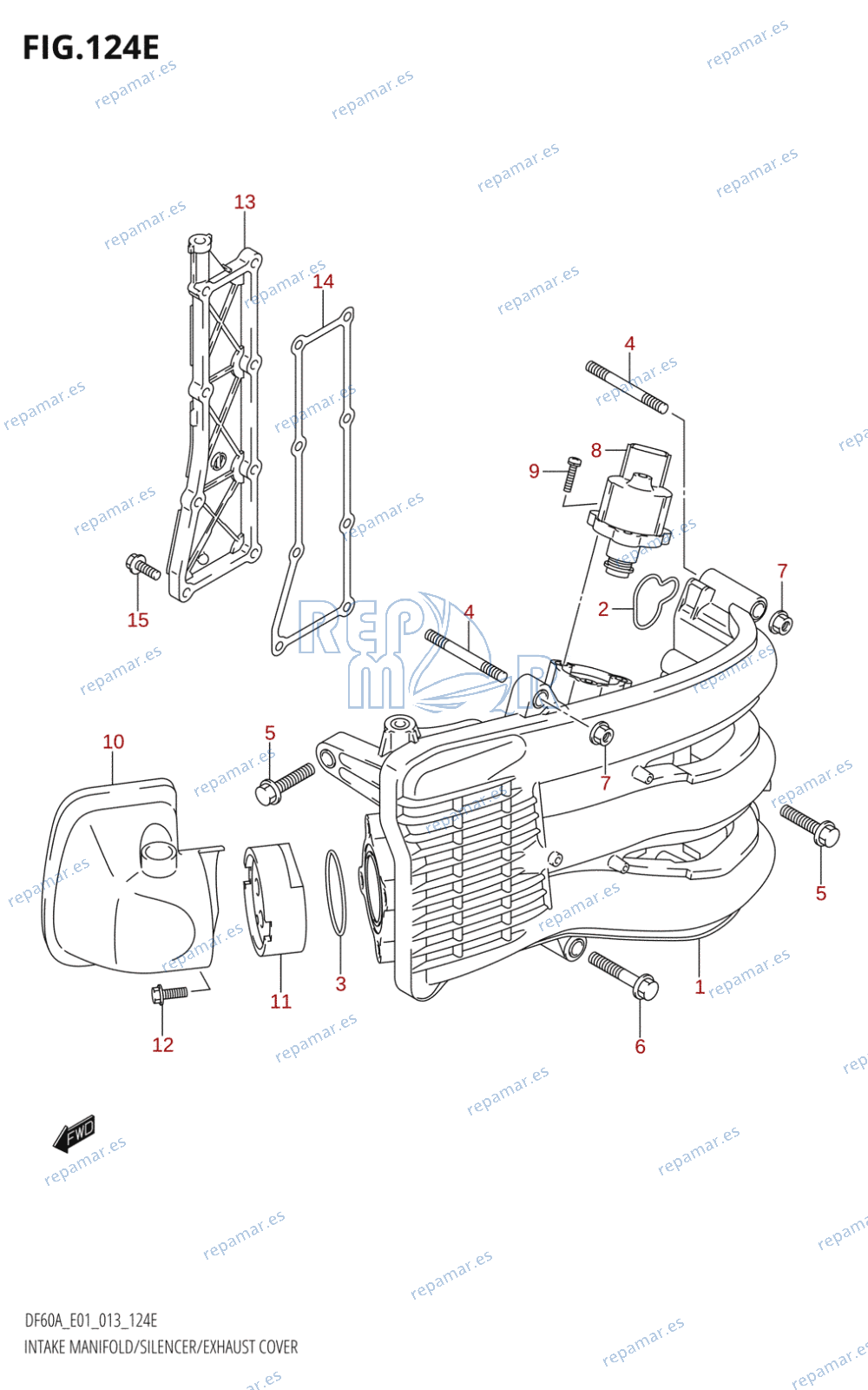 124E - INTAKE MANIFOLD /​ SILENCER /​ EXHAUST COVER (DF50A:E01)