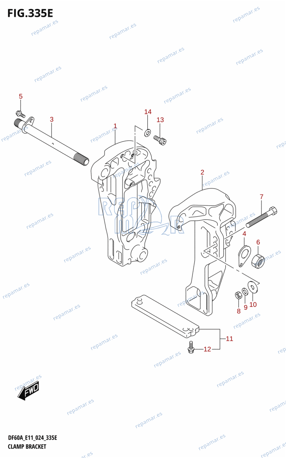 335E - CLAMP BRACKET (DF40AST,DF60A,DF60ATH)