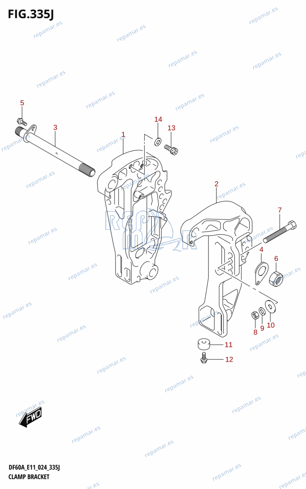 335J - CLAMP BRACKET (DF40ASVT,DF50AVT,DF60AVT,DF60AVTH)