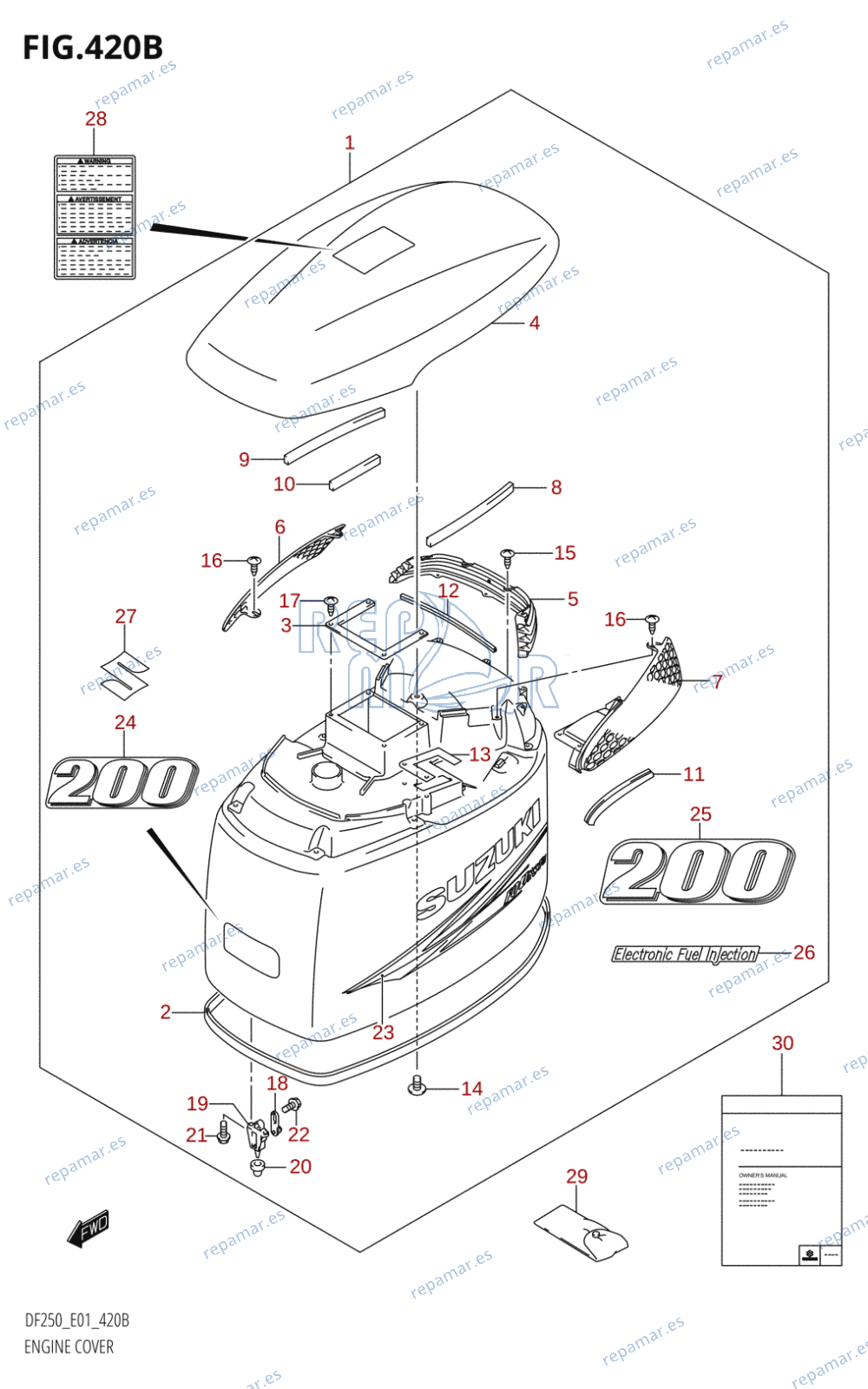 420B - ENGINE COVER ((DF200T,DF200Z,DF200WT,DF200WZ):(K10,011))