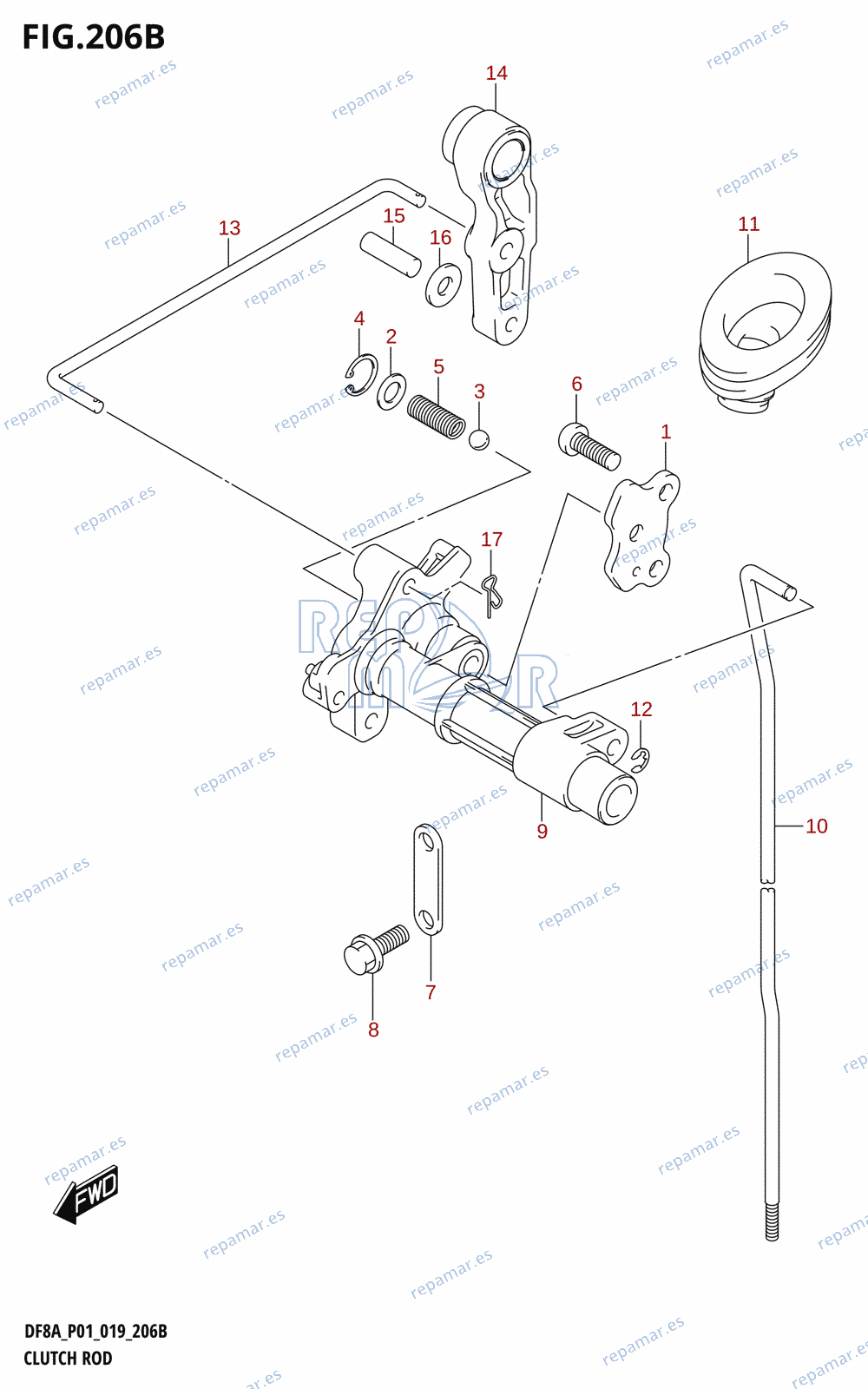 206B - CLUTCH ROD (DF8AR,DF9.9AR)