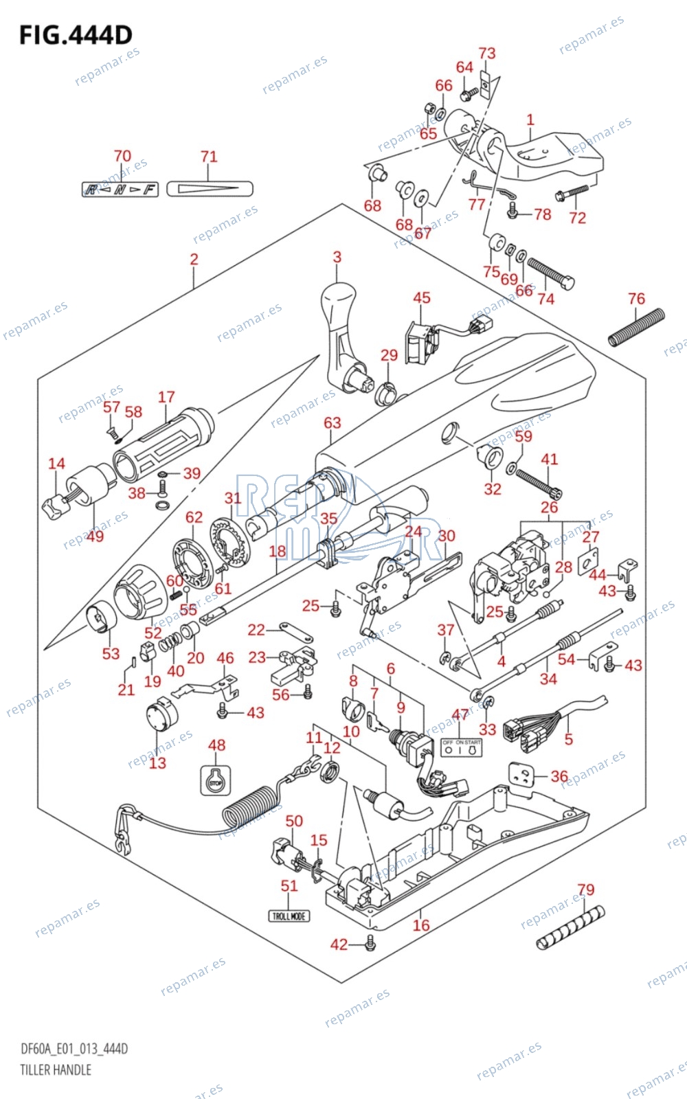 444D - TILLER HANDLE (DF60AQH:E01)