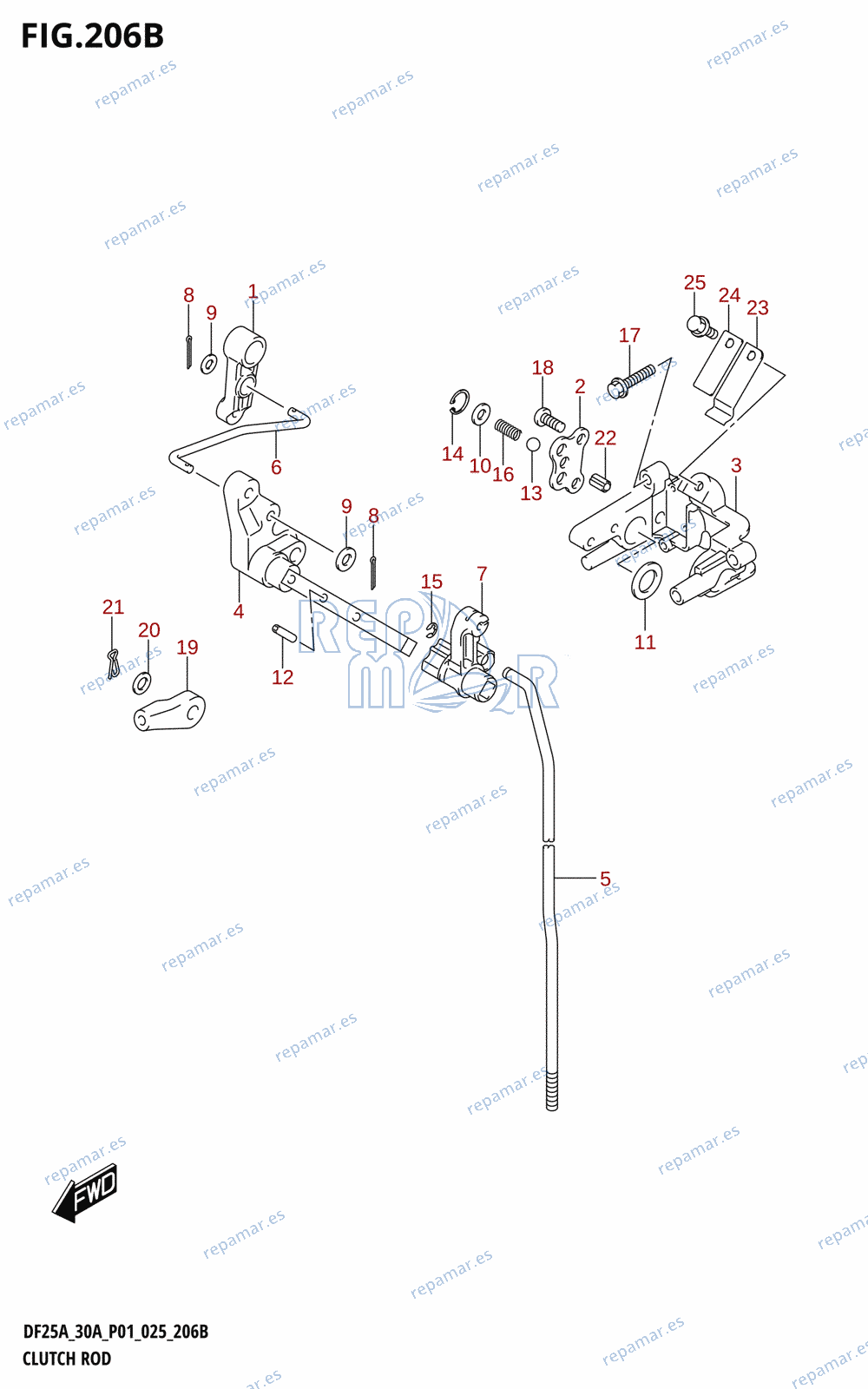 206B - CLUTCH ROD (DF25AT,DF30AR,DF30AT)