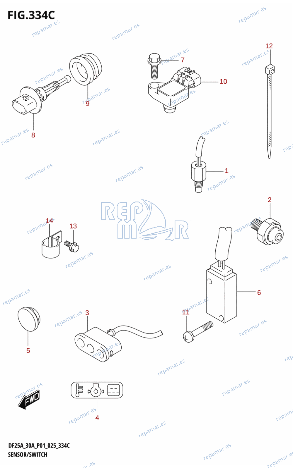 334C - SENSOR /​ SWITCH (DF25AT,DF30AT)