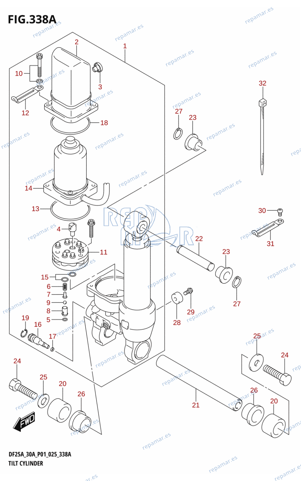 338A - TILT CYLINDER (DF25AT,DF30AT,DF30ATH)