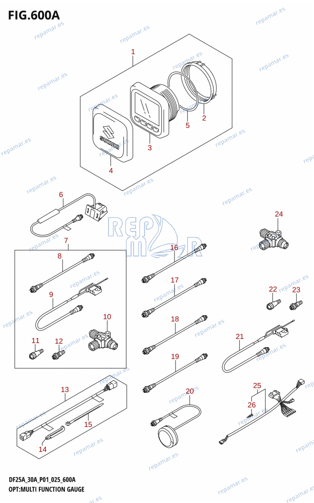 600A - OPT:MULTI FUNCTION GAUGE (DF25A,DF25AT,DF30AQ,DF30AR,DF30AT,DF30ATH)